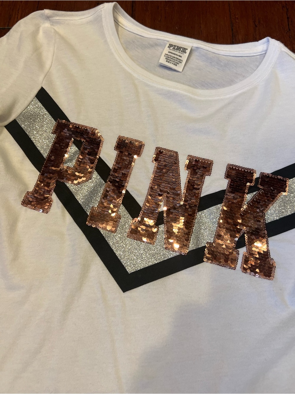 PINK Victoria's Secret White Sequin Logo Tee